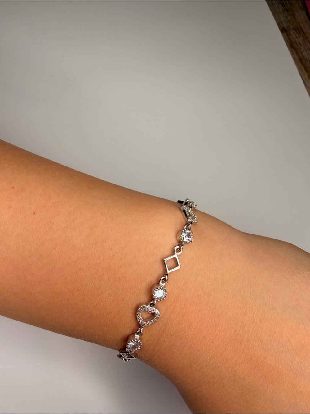 925 Sterling Silver Swarovski Stone Charm Bracelet - Picture 3 of 11
